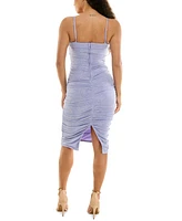 Crystal Doll Juniors' V-Wire-Neck Side-Ruched Glitter Dress