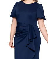 Xscape Plus Short-Sleeve Boat-Neck Draped Sheath Dress