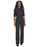 Calvin Klein Petite Toggle-Tab Windowpane-Print Pants