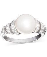 Cultured Freshwater Pearl (10mm) & Cubic Zirconia Swirl Coil Ring Sterling Silver
