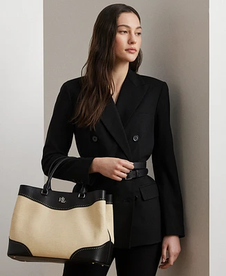 Lauren Ralph Marcy Straw & Leather Satchel