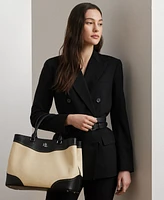Lauren Ralph Marcy Straw & Leather Satchel