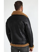 Furniq Uk Men's Shearling Biker Jacket, Silky Brown with Ginger Curly Wool