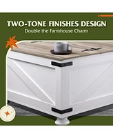 Wlive Farmhouse Coffee Table,Square Wood Coffee Table with Storage,Center Table for Living Room,Home Office,White