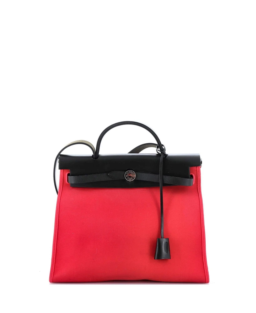 Pre-Owned Hermes 31 Herbag Zip Leather and Toile