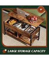 Wlive Lift Top Coffee Table for Living Room, Coffee Table with Storage, Hidden Compartment and Metal Frame