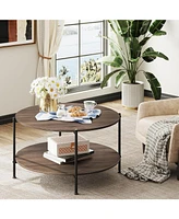Wlive Round Coffee Table, Living Room Table with 2-Tier Storage Shelf,32in Wood Modern Coffee Table with Metal Frame and Wood Desktop,Easy Assembly&#x