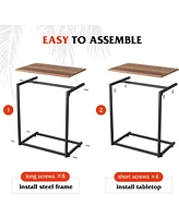 Wlive Wide Snack Side Table, C Shaped End Table for Sofa Couch and Bed, Laptop Table, Work from Home, 26 Inch Tall, Light Brown