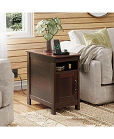 Wlive End Table with Charging Station, Side Table with Usb Ports and Outlets, Narrow Side Table for Small Spaces, Living Room, Couch