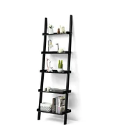 5-Tier Wall-leaning Ladder Shelf Display Rack for Plants and Books