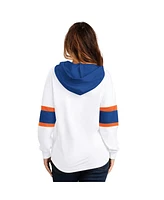 G-iii 4Her by Carl Banks Women's White New York Islanders Goal Zone Long Sleeve Lace-Up Hoodie T-Shirt