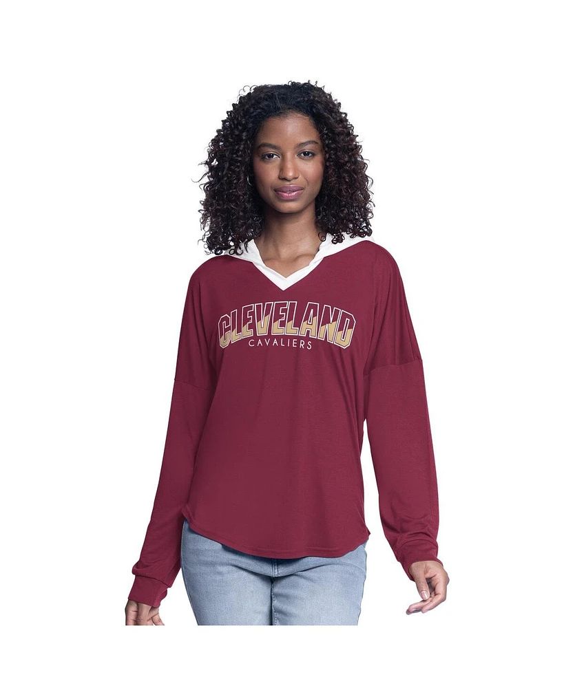 G-iii 4Her by Carl Banks Women's Wine Cleveland Cavaliers Bench Player Oversized Long Sleeve Hooded Top