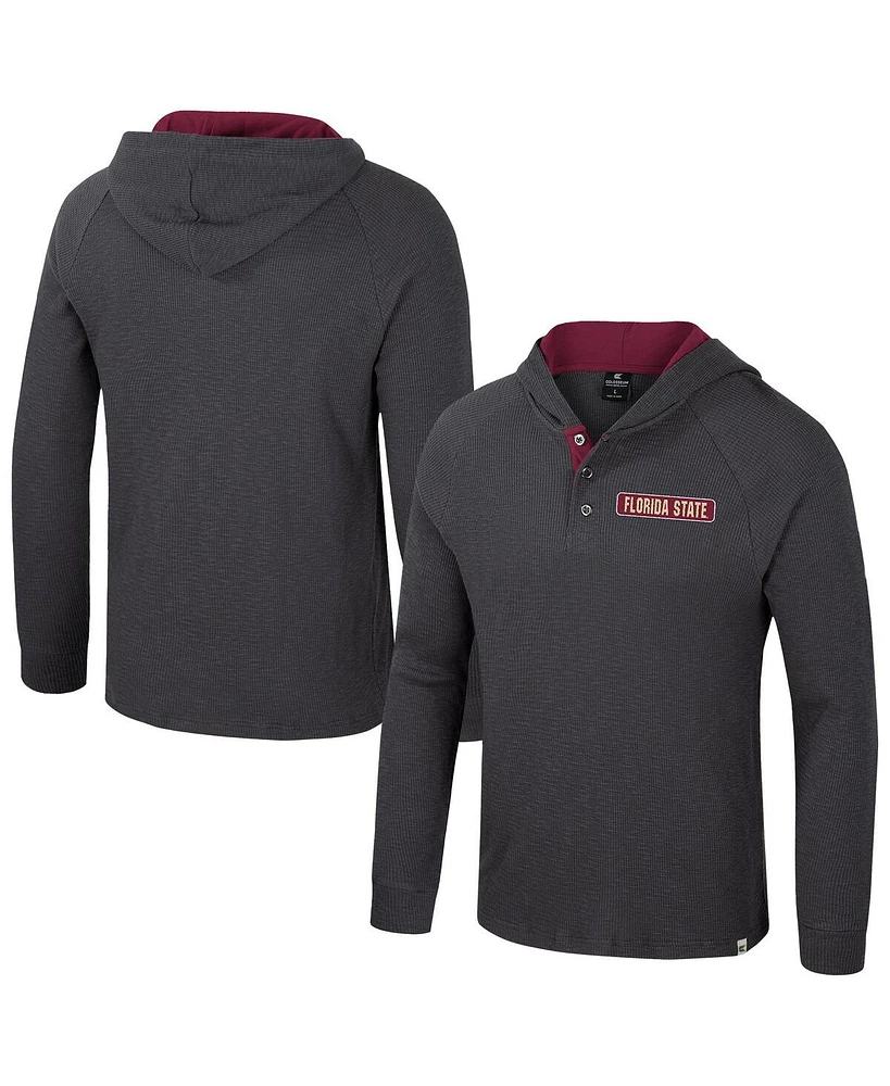 Colosseum Men's Charcoal Florida State Seminoles DuJour Raglan Long Sleeve Henley Hoodie T-Shirt