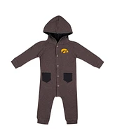 Colosseum Baby Boys and Girls Charcoal Iowa Hawkeyes Zando-Zan Waffle Full-Snap Hooded Romper