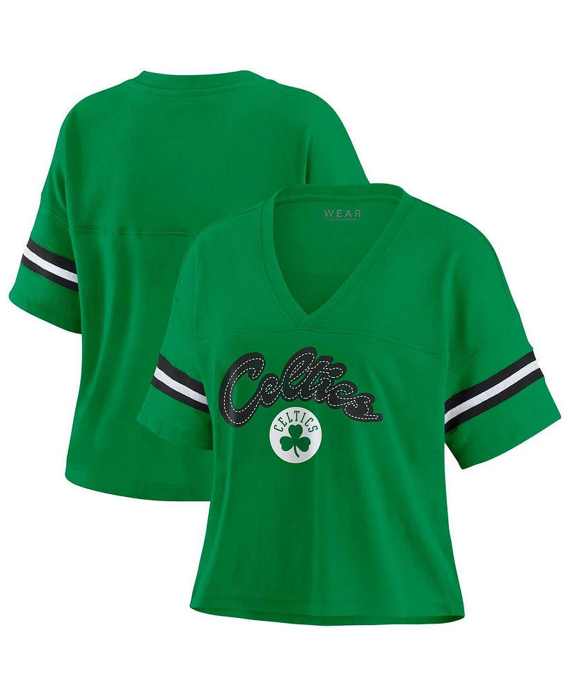 Wear by Erin Andrews Women's Kelly Green Boston Celtics Plus Color Block Boxy V-Neck T-Shirt