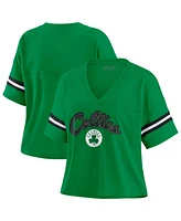Wear by Erin Andrews Women's Kelly Green Boston Celtics Plus Color Block Boxy V-Neck T-Shirt