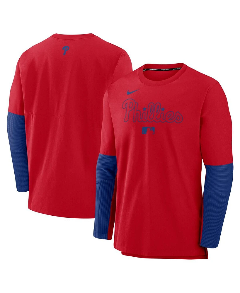 Nike Men's Red/Royal Philadelphia Phillies Authentic Collection Lightweight Player Tri-Blend Performance Pullover Sweatshirt
