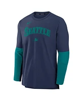 Nike Men's Navy/Aqua Seattle Mariners Authentic Collection Lightweight Player Tri-Blend Performance Pullover Sweatshirt