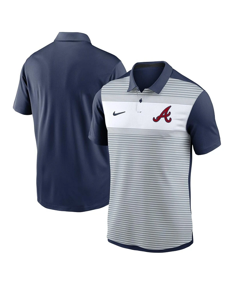 Nike Men's White/Navy Atlanta Braves Vapor Striped Performance Polo Shirt