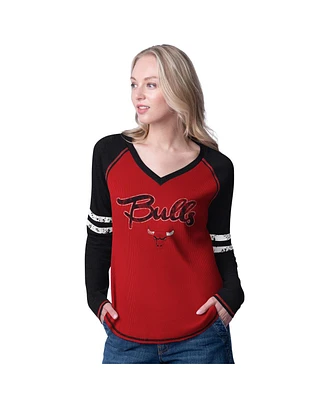 G-iii 4Her by Carl Banks Women's Red/Black Chicago Bulls Winner Waffle Knit Thermal Long Sleeve Tri-Blend T-Shirt