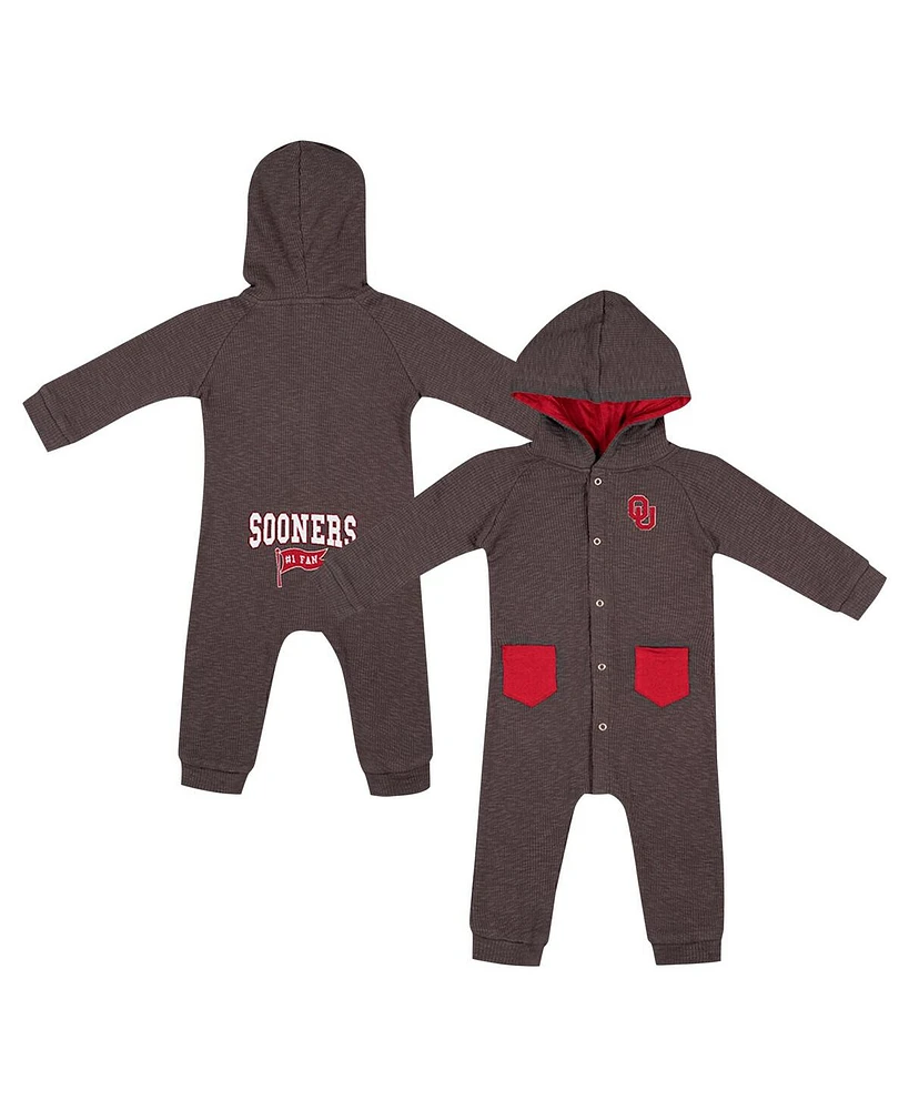 Colosseum Baby Boys and Girls Charcoal Oklahoma Sooners Zando-Zan Waffle Full-Snap Hooded Romper