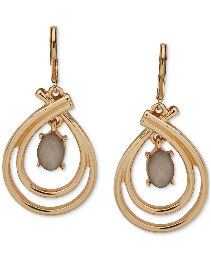 Anne Klein Gold-Tone Oval Stone Orbital Drop Earrings