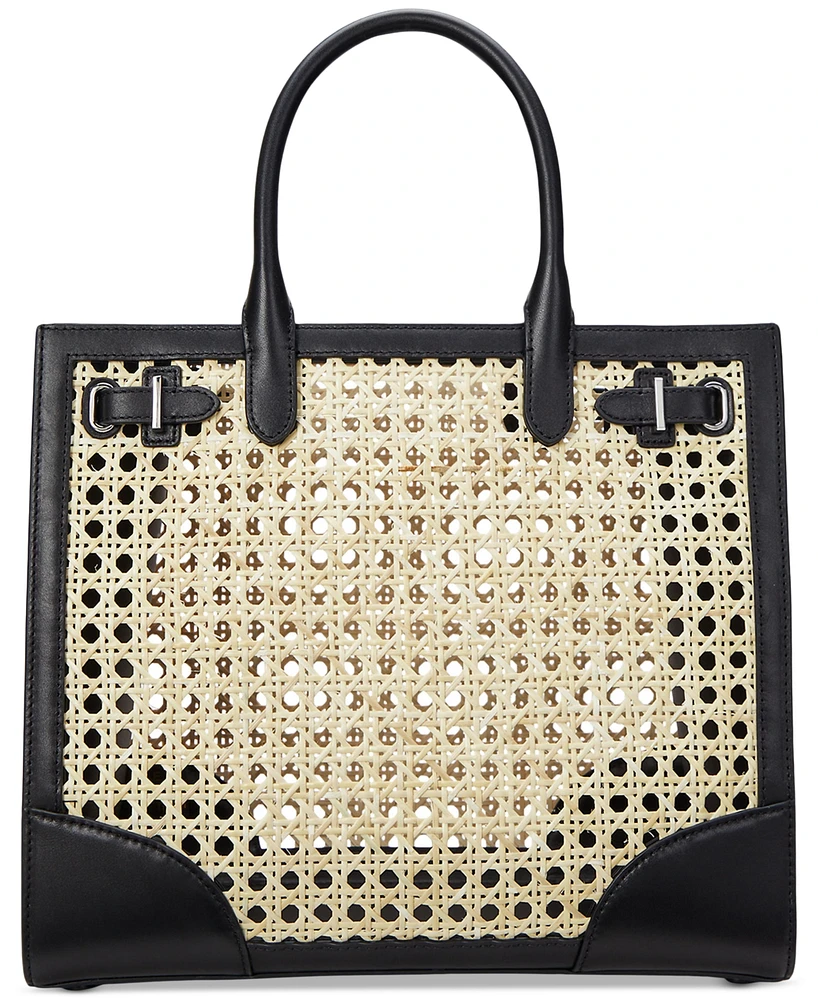 Lauren Ralph Devyn Rattan & Leather Tote Bag