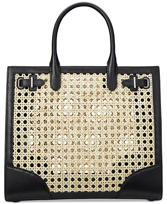 Lauren Ralph Devyn Rattan & Leather Tote Bag