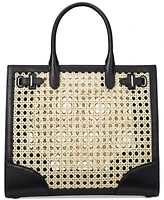 Lauren Ralph Devyn Rattan & Leather Tote Bag