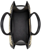 Lauren Ralph Devyn Rattan & Leather Tote Bag