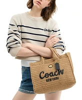 Coach Cargo Embroidered Logo Straw Tote Bag