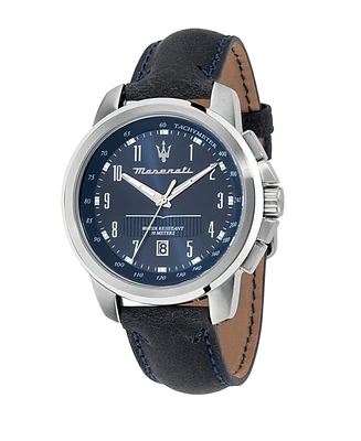Maserati Men's Date Blue Leather Watch, 44mm
