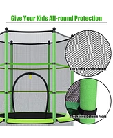 55" Trampoline for Kids, Children Trampoline w/Safety Enclosure Net & Spring Pad & Bulit-in Zipper Sturdy Steel Frame, Mini Outdoor Indoor Trampoline