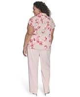 Calvin Klein Plus Floral Ruffle-Front Blouse