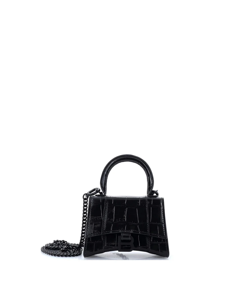 Pre-Owned Balenciaga Mini Hourglass Chain Top Handle Bag Embossed Leather