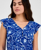 Ak Anne Klein Women's Printed V-Neck Cap-Sleeve Top