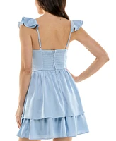 Crystal Doll Juniors' Sweetheart-Neck Ruffle-Sleeve Dress