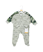 Hudson Baby Boys Thermal Zipper Sleep and Play 2pk, Sage Dinosaur, 6-9 Months