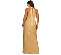 Aidan by Adrianna Papell Plus Sleevelss Gold Foil Gown