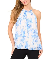 Msk Women's Floral-Print Pleated-Chiffon Halter Top