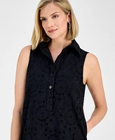 Robbie Bee Women's Cotton Sleeveless Eyelet Shift Dress