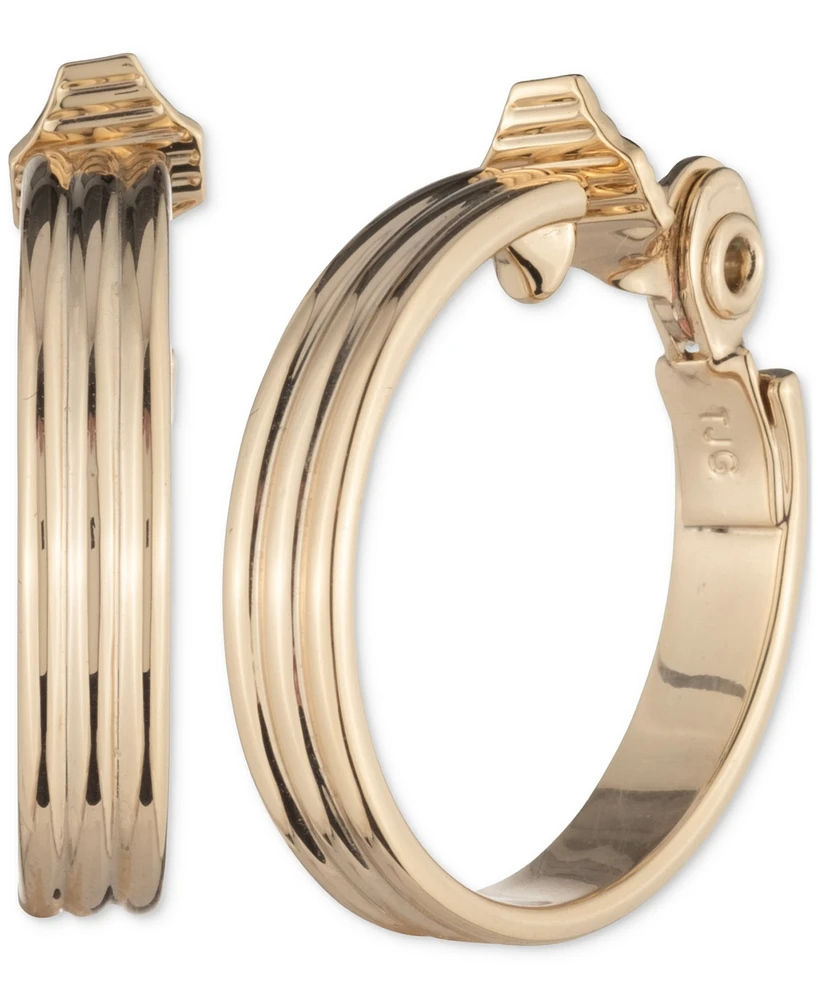 Lauren Ralph Lauren Gold-Tone Ribbed Medium Hoop Clip On Earrings, 1.1"