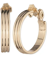 Lauren Ralph Lauren Gold-Tone Ribbed Medium Hoop Clip On Earrings, 1.1"