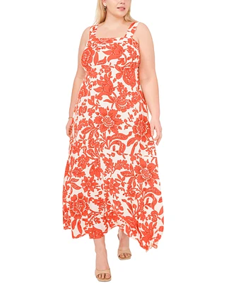 Vince Camuto Plus Printed Square-Neck Smocked-Back Maxi Dress