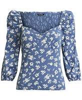 Lauren Ralph Women's Floral Slub Jersey Puff-Sleeve Top