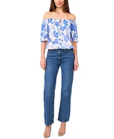 Sam & Jess Petite Vine-Print Off-The-Shoulder Elbow-Sleeve Top