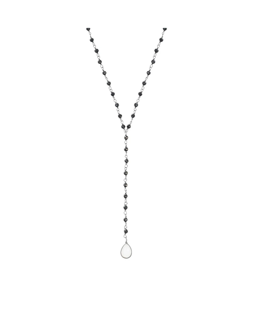 Adornia Fine Black Spinel Rosary Lariat with Moonstone Drop black rhodium .925 silver