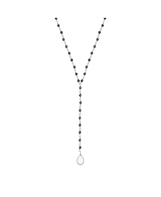 Adornia Fine Black Spinel Rosary Lariat with Moonstone Drop black rhodium .925 silver