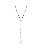Adornia Fine Black Spinel Rosary Lariat with Moonstone Drop black rhodium .925 silver