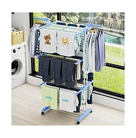 4-tier Folding Clothes Drying Rack with Rotatable Side Wings